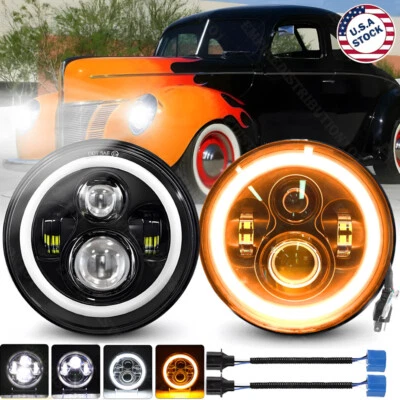 Par de faros LED redondos DRL ojos de ángel para Ford Deluxe 1939-1951 Halo 7" pulgadas Foto 1 de 4