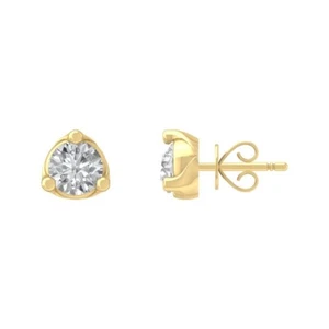 10k Yellow Gold Round Lab Grown Diamond Fashion Stud Earrings For Women - Picture 1 of 5