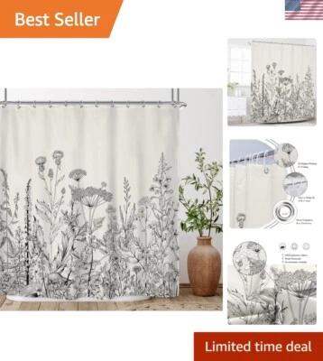 Modern 72"x72" Botanical Shower Curtain - Stylish Floral Design with Hooks - Image 1 of 4