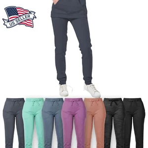 Womens Fleece Jogger Pants Sweatpants Premium French Terry Wrinkle Resistant - Picture 1 of 10