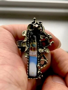 Magical Stone Rainbow Blue Natural Water Silver Ring  Sz 5.5 - Picture 1 of 6