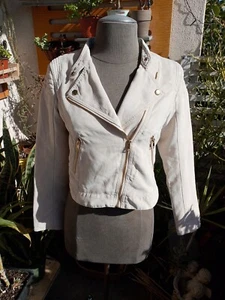 H & M  Ivory Lambskin Leather Full Zip Biker Jacket Size US 12-13Y - Picture 1 of 11