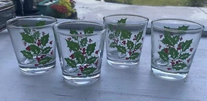 Vintage Indiana Glass Holly Berry On the Rocks Christmas Glasses Set of 4 - Picture 1 of 7