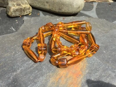 ANTIQUE/ ART DECO VINTAGE GOLDEN - AMBER COLOUR POURED GLASS BIG BEAD NECKLACE - Image 1 of 4