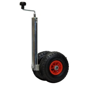 Jockey Wheel w/ Twin Balloon Tyre - Telescopic 48mm Tube Trailer Stand Max Load - Picture 1 of 6