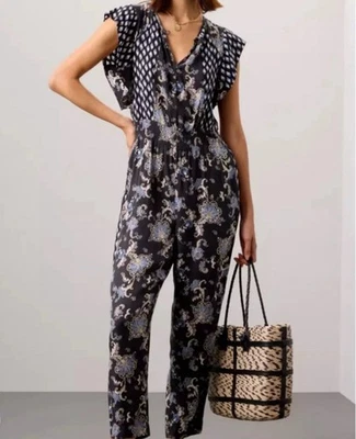 Mono Rebecca Taylor Talla 10 Floral Bolsillos Cortos Jersey Negro Mezcla Seda Foto 1 de 4