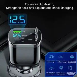 5-in-1 Super Fast Charging Retractable Car Charger with QC 3.0 & Dual Pull-Out C - Picture 1 of 4