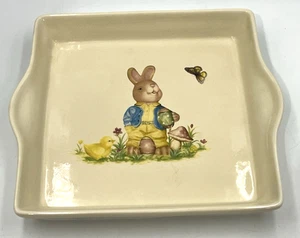 Effetti d' Arte Square Appetizer Plate Easter Bunny Rabbit Handmade 8.75" Italy - Picture 1 of 10