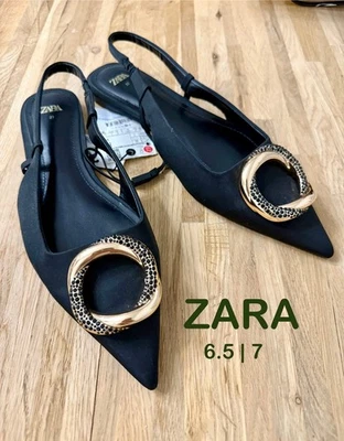 Nuevo Zara Embellecido Slingback Punta Plana Foto 1 de 4