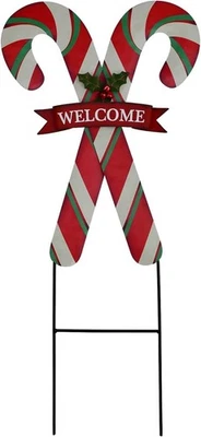 Christmas Candy Cane Garden Stake, Metal Candy Cane Welcome Sign Wall Decor - Image 1 of 4