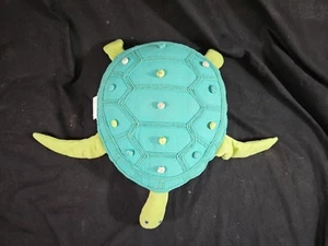 Mina Victory Plush Lines Turtle Pillow Green Blue Plush Animal Made In India - Picture 1 of 6