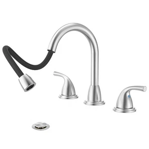 Phiestina Pull Down Sprayer Brushed Nickel Bathroom Faucet, 8 Inch 2 Handles ... - Picture 1 of 9