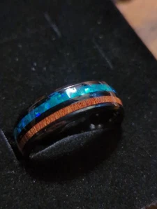 Stainless Steel Size 12 Band Hawaiian Palm And Crushed Opal Inlay - Picture 1 of 10
