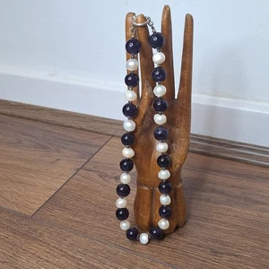 Vintage Süßwasserperlen und dunkellila Amethyst Sterlingsilber Halskette 16" - Bild 1 von 11