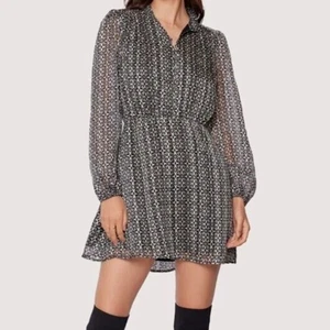 Lost + Wander Mira Women's Black & Ivory Print Long Sleeve Mini Dress Size L NWT - Picture 1 of 16