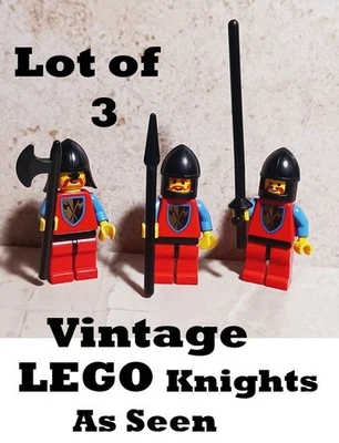 Vintage LEGO Knights Kingdom Lot of 3 RED Hair KNIGHT Blue Sleeves Helmets COOL - Image 1 of 3