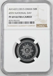 AH 1437 2015 OMAN 45TH NATIONAL DAY 50 Baisa Qaboos NGC PF 69 ULTRA CAMEO - Picture 1 of 2