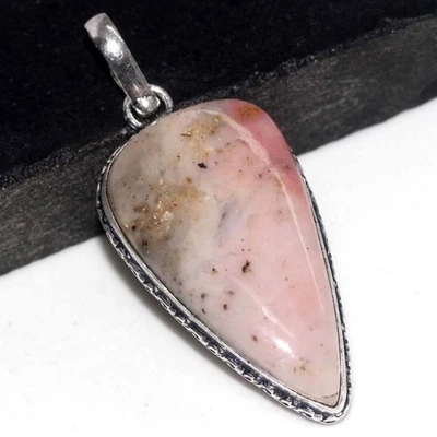 925 Silver Plated Peruvian Pink Opal Pendant Handmade Size 2.1" GW - Image 1 of 3