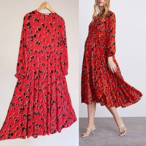 ZARA Angel Floral Tiered Midi Maxi Dress S Red Blogger Favorite Colorful Flowy - Picture 1 of 16