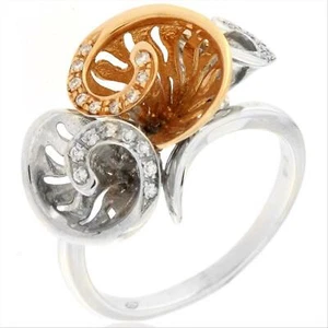 Anello Donna Oro Bicolore 18kt Diamanti Naturali AV050 0.12ct Fantasia Fiore - Imagen 1 de 5