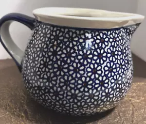Boleslawiec 4 1/2" X 8" Blue/White Pitcher Made in Poland Flowers Pour Liquid - Picture 1 of 8