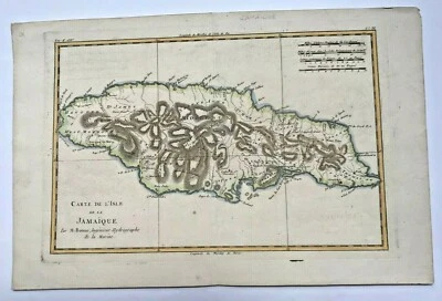 JAMAICA 1780 RIGOBERT BONNE ANTIGUO COBRE GRABADO MAPA EN COLORES SIGLO XVIII Foto 1 de 4