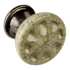 Porzellangriff Knopf 33 mm Krakeliert-Messing Antik - Bild 1 von 3