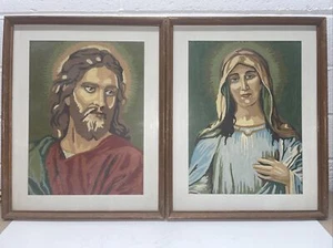 2 Cornici in legno vintage dipinte con numeri Gesù e Maria 11-3/4 x 14-3/4 B2 - Foto 1 di 6
