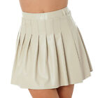 Women High Waist Pu Leather Pleated Skirts Zip A-Line Flared Miniskirt Clubwear
