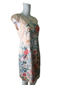 OASIS Bodycon Dress Size Medium 12 Peach Mix Floral Cap Sleeve Womens EU40 - Picture 1 of 9