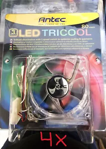 4x ANTEC 3 SPEED 80MM FAN LED TRICOLOR 2000RPM 79CFM 4PIN/3PIN NEW - Picture 1 of 2