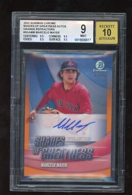 Marcelo Mayer 2022 Bowman Chrome Auto Shades of Greatness Orange #d/25 BGS 9 10 - Image 1 of 2