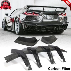 Fits Chevrolet Corvette C8 20UP REAL CARBON Rear Bumper Diffuser Lip & Splitters - Picture 1 of 14