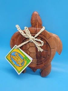 Handcarved Wood Sea Turtle Coasters Set of 2 Hawaii Hardwood - Picture 1 of 9