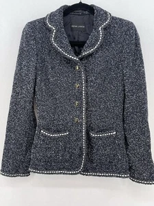 Damen Rena Lange Marine und Weiß Zipfel Wolle Tweed Blazer Jacke Größe 4 - Bild 1 von 13