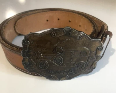 Bergamot Brass Works Model A Ford Car Belt Buckle V-37 Vintage Rockabilly Sz 42 - Image 1 of 4