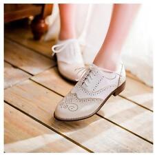 Women Brogues Lace Up Girls School Oxford Flats Wingtip Low Heel Shoes Vintage