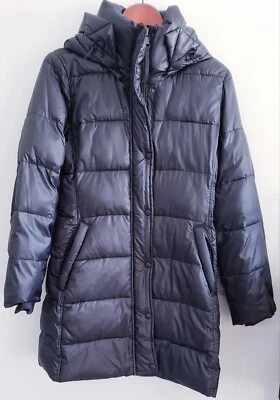 Gap Upcycled Puffer Coat Women XS Long Midweight Shine Puffer Jacket With Hood - Image 1 of 4