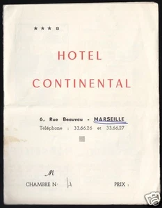 Werbeprospekt mit Innenstadtplan, Hotel Continental, Marseille, um 1965 - Bild 1 von 2