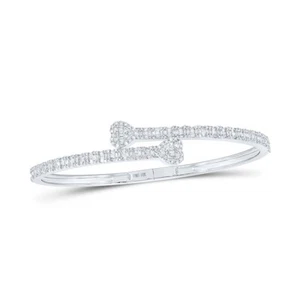10kt White Gold Womens Baguette Diamond Cuff Heart Bracelet 1-1/2 Cttw - Picture 1 of 1