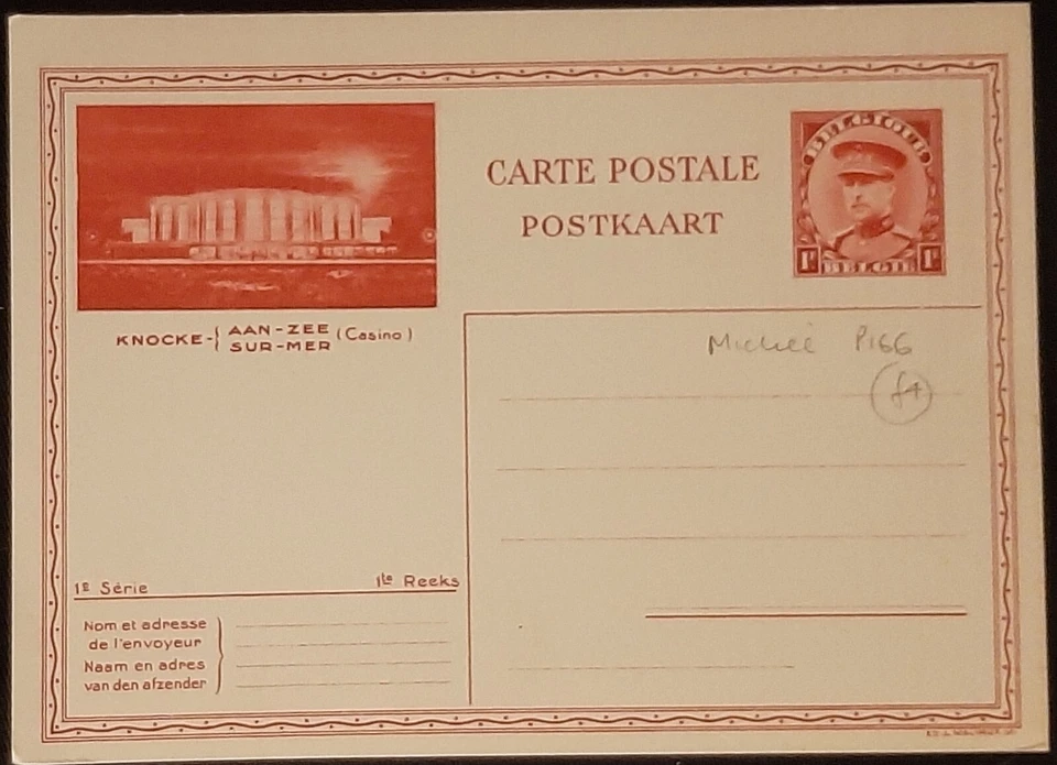 (BEL-843) BELGIUM 1938 POSTCARD/CARTE POSTALE (KNOCKE sur-mer CASINO) 1f. UNUSED - Image 1 of 1