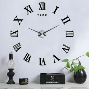3D DIY Extra Large Roman Numerals Luxury Mirror Wall Sticker Clock Home Decor - Picture 1 of 4