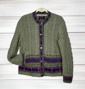 Lost Horizons Nepal Cardigan Sweater Olive Green Wool  Nordic Hand Knitted L - Picture 1 of 12