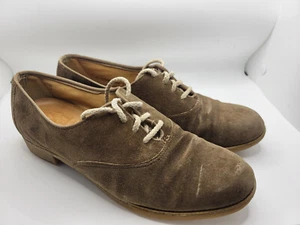 Vintage Hush Puppies Men Bowlin Shoe 7 N Brown Suede Leather Steel Shank - Picture 1 of 10