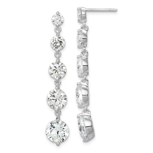 41mm Sterling Silver Rhodium-plated Clear CZ Journey Dangle Post Earrings - Picture 1 of 4