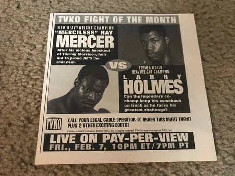 Vintage MERCILESS RAY MERCER vs LARRY HOLMES Poster Print Ad 1992 BOXING RARE Cover