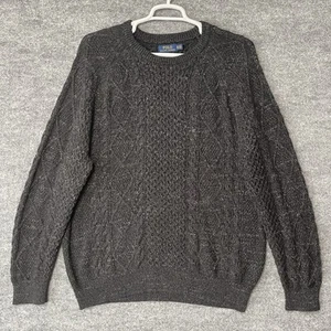 Polo Ralph Lauren Cable Knit Sweater Men's XXL 2XL Black Chunky Fisherman - Picture 1 of 6