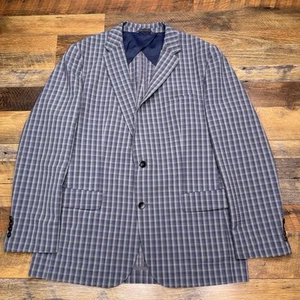 Hugo Boss Seersucker Sport Coat 44R Gray Plaid Stretch Blazer - Picture 1 of 18