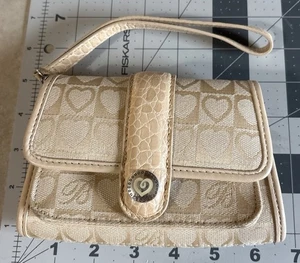 Brighton Mini Geldbörse Kalbsleder Portemonnaie Creme Nude Jacquard & Leder 6" - Bild 1 von 11