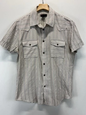 Camisa masculina listrada Diesel com botões tamanho X-Grande branca Western Yoke 2 bolsos LEIA - Imagem 1 de 4